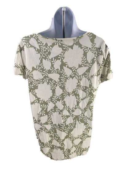 Ann Taylor Women's White/Green Short Sleeve T-Shirt - L