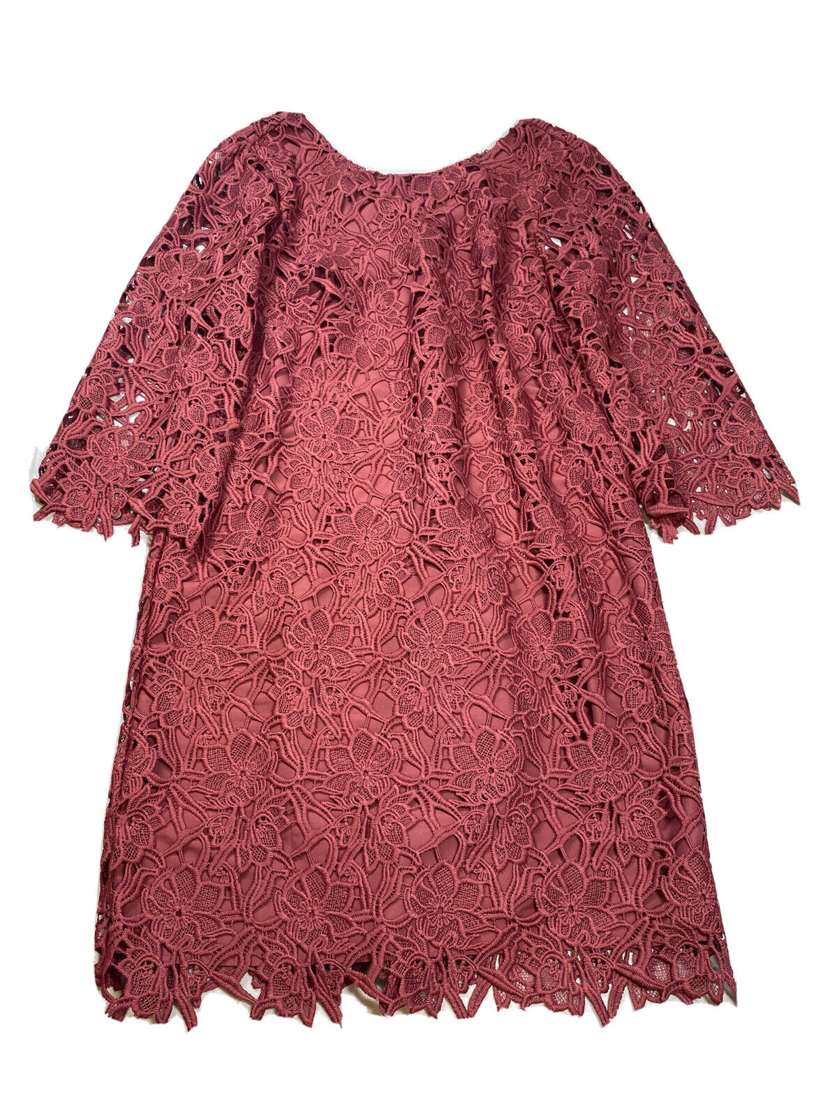 Ann Taylor Women's Pink Large Lace Lined 3/4 Sleeve Shift Dress - 6