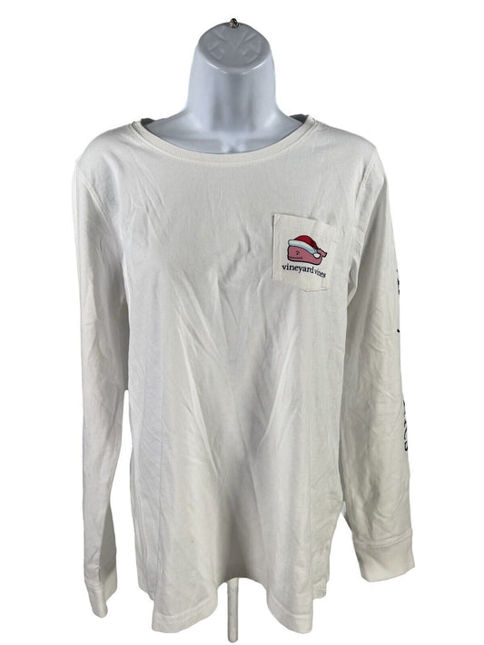 NEW Vineyard Vines Women's White Santa Whale Christmas T-Shirt - M