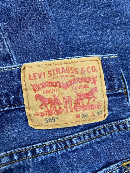 Levis Men's Medium Wash 569 Straight Fit Denim Jeans - 36x32