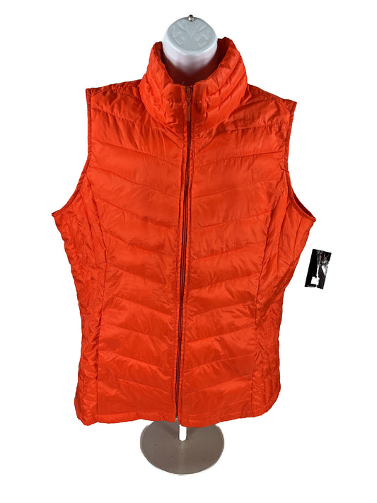 NEW INC Women's Orange Lava Full Zip Quilted Vest - XS