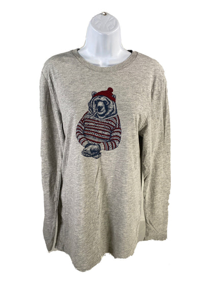 Lucky Brand Camiseta para dormir de manga larga con diseño de oso de invierno gris para mujer Sz S