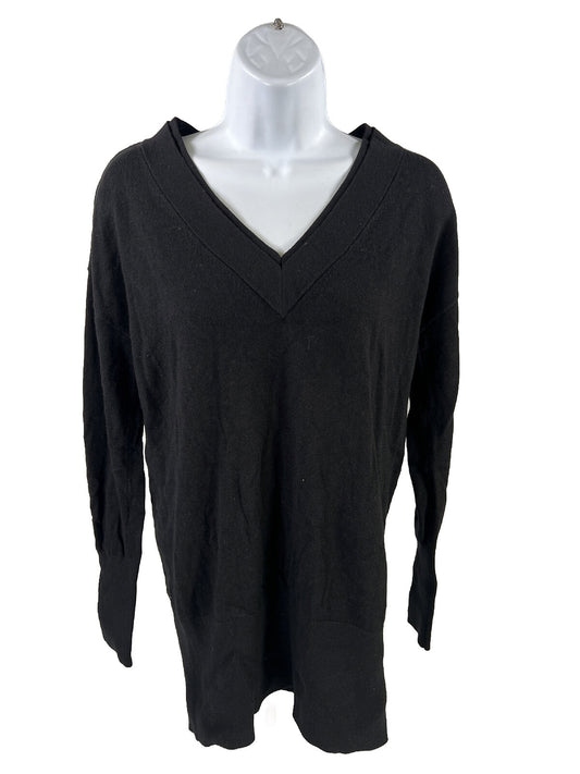 White House Black Market Suéter negro de manga larga con cuello en V para mujer - S