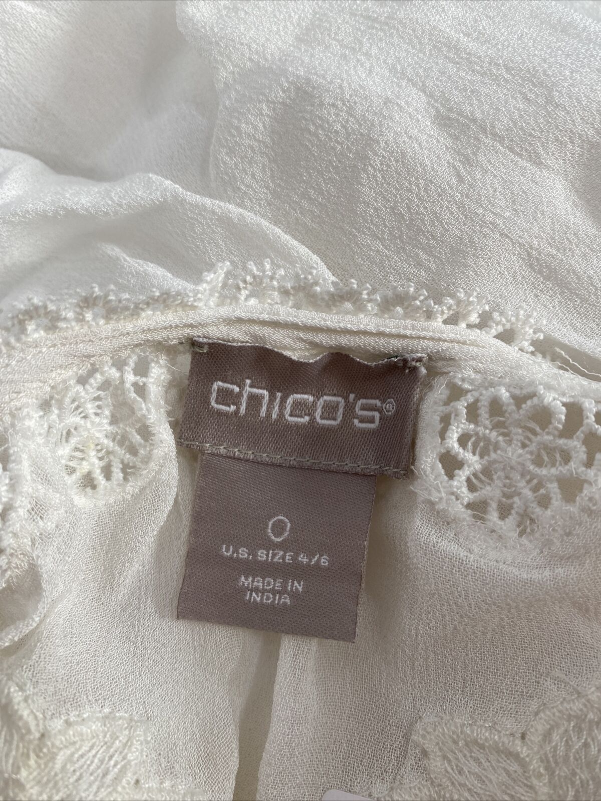 Chico's Women's White Sheer Lace Beaded 3/4 Sleeve Blouse - 0 (4/6)