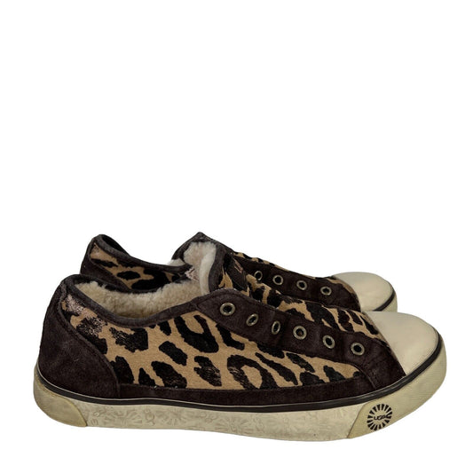 UGG Women's Brown Cheetah Print Sherpa Lined Slip On Sneakers - 9