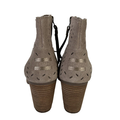 Toms Botines con tacón de bloque y punta abierta para mujer, color topo/gris, 7,5