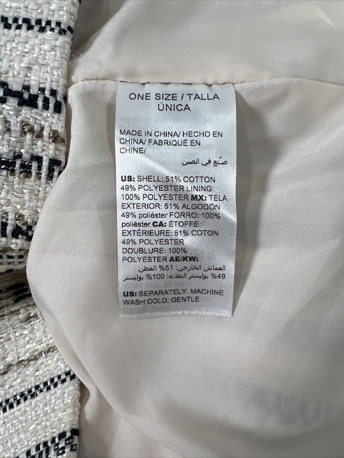 Chico's Women's Ivory Textured Tweed Full Zip Jacket - 3 US 16/18