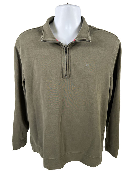 Calvin Klein Men's Green Classic Quarter Zip Sweatshirt - L