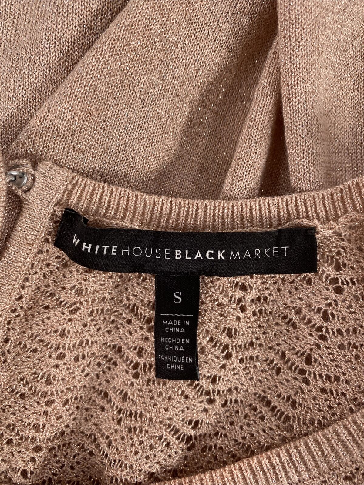 White House Black Market Women's Pink Metallic Ruffle Sweater - S