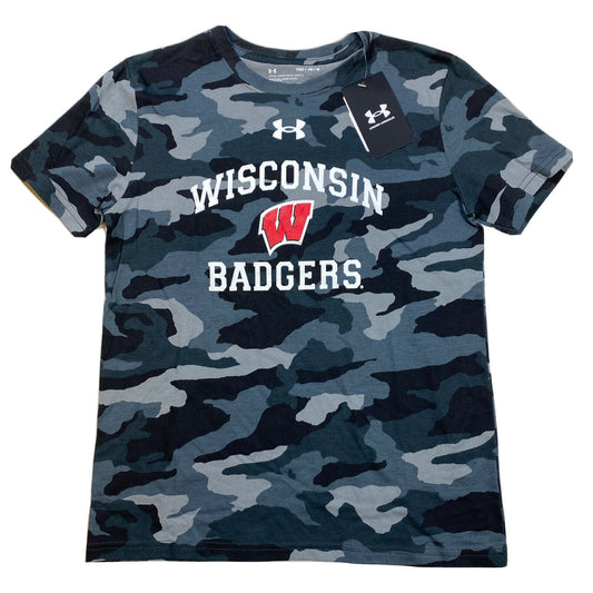 NUEVA camiseta de manga corta Under Armour para niños azul/gris Wisconsin Badgers - YM