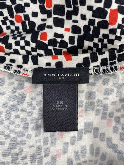 Ann Taylor Women's Ivory/Black Short Sleeve Scoop Neck T-Shirt - XS