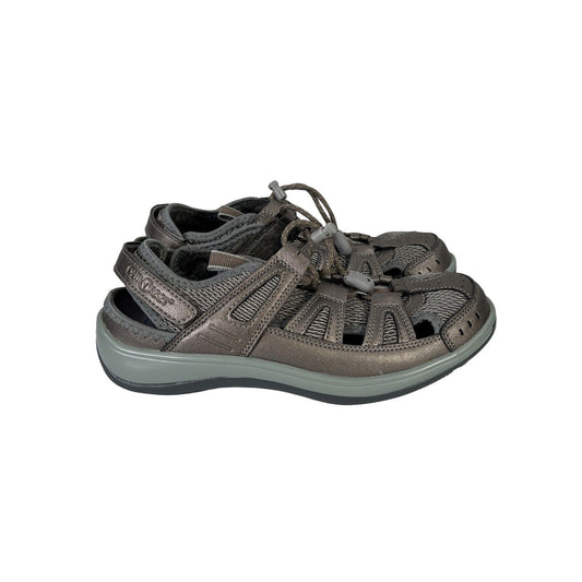 Orthofeet Women's Gray/Rosegold Slingback Trail Hiking Shoes - 7.5