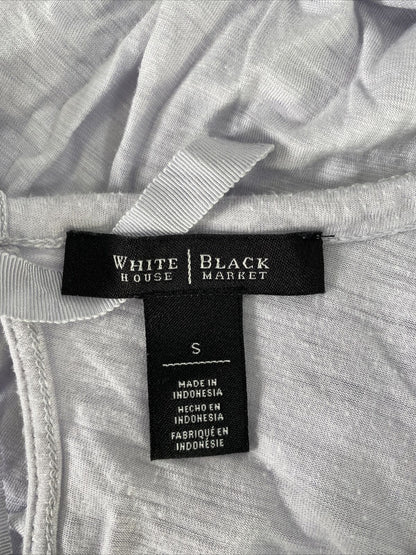 White House Black Market Camiseta morada con cuello de cuentas y manga 3/4 para mujer - S