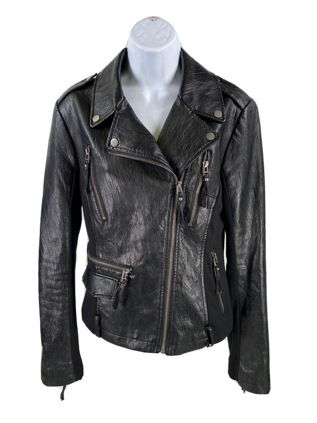 BNCI by Blanc Noir Women's Black Faux Leather Moto Jacket - M