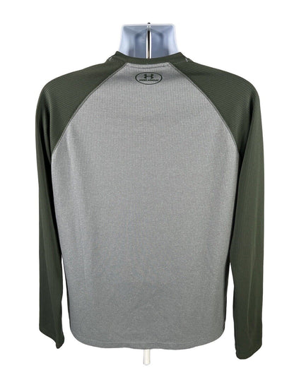 Under Armour Men's Gray/Green Loose Fit Long Sleeve Athletic Shirt - M
