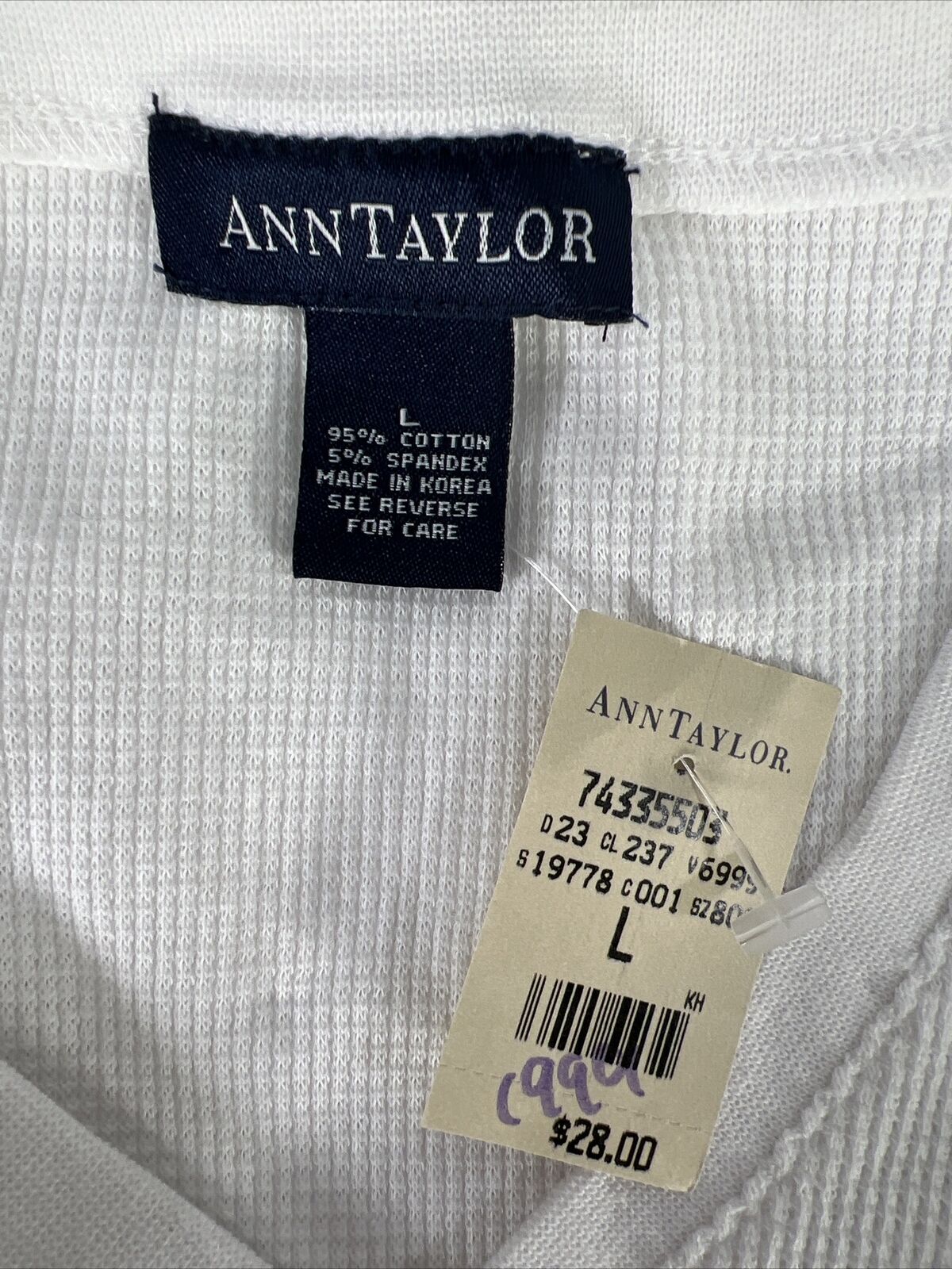 NEW Ann Taylor Women's White Waffle Knit Long Sleeve Shirt - L