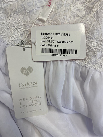 NEW JJ's House Womens White Lace V-Neck Sleeveless A-Line Wedding Dress- 2
