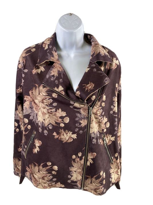 NUEVA chaqueta motera con cremallera completa y estampado floral morado de Chico's para mujer - 1/US 8