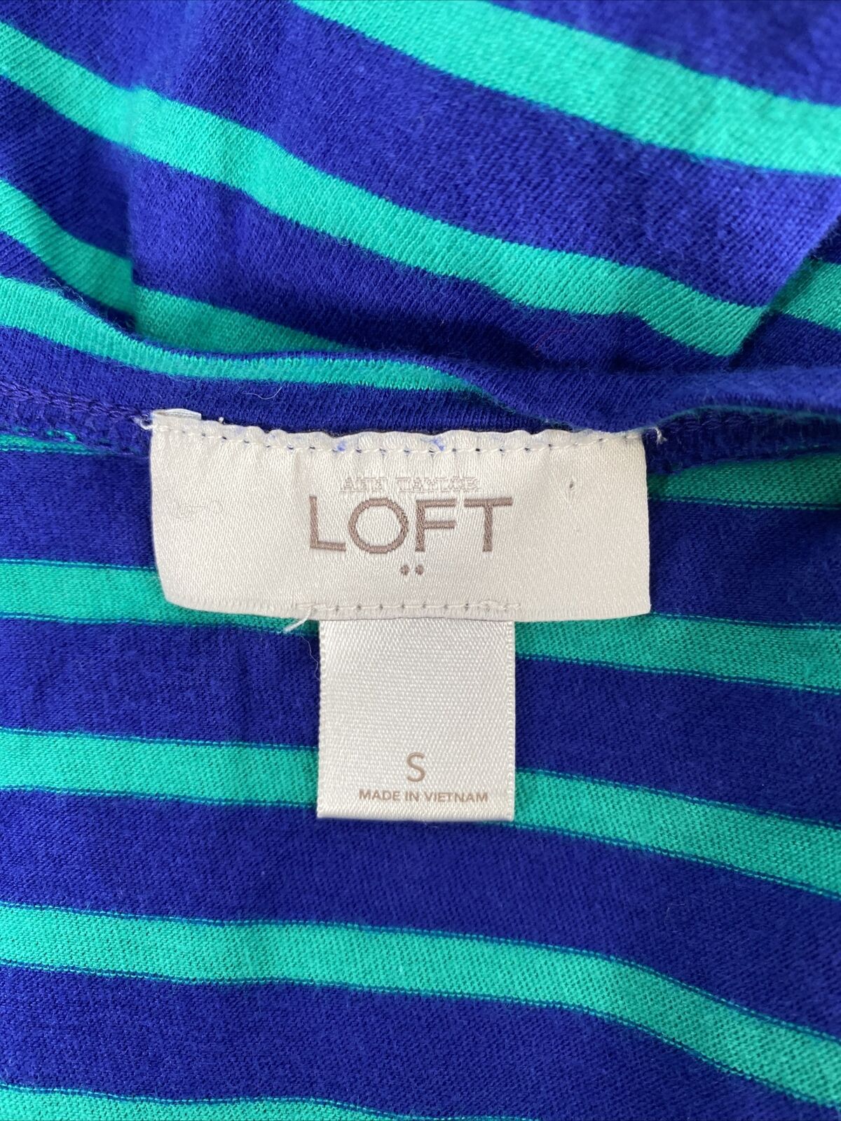 LOFT Women's Blue/Green Striped Long Sleeve T-Shirt - S