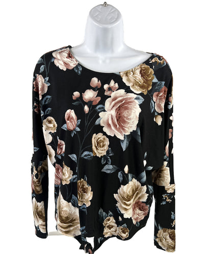 NUEVO Camisa IZ Byer de manga larga con estampado floral negro para mujer - XS