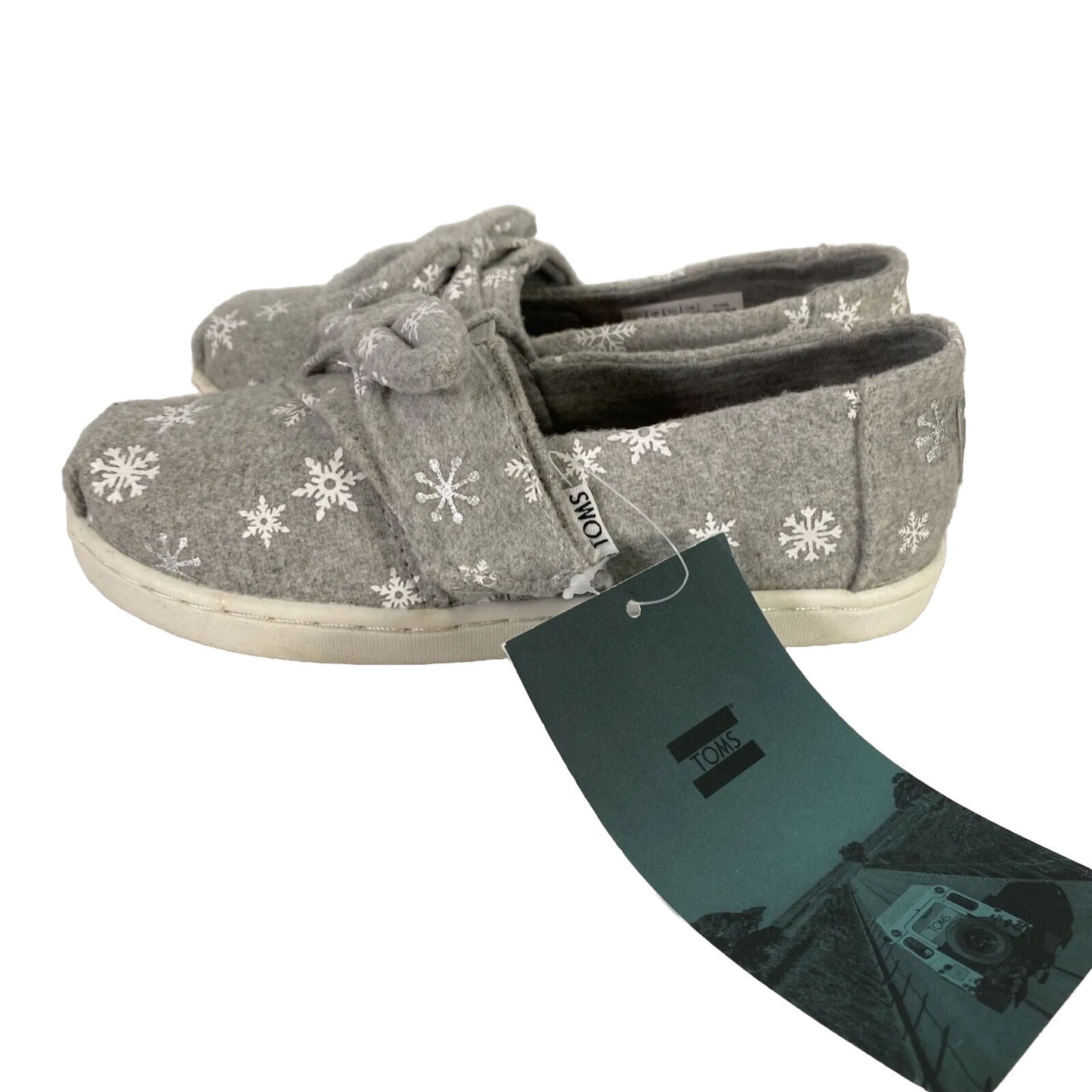 NEW Toms Girls Toddler Gray Drizzle Felt Embroidered Slip On Loafers - 11