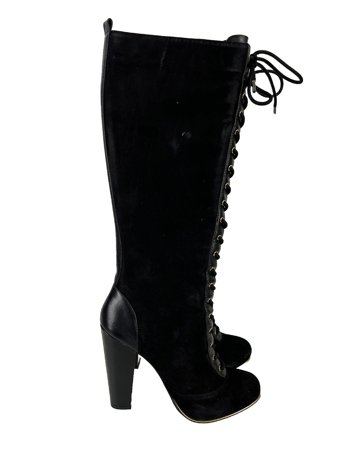 NEW Vogue Women's Black Suede Dancing Queen Knee High Lace Up Boots - 7.5