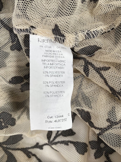 Karen Kane Camisa con botones transparentes de terciopelo/malla beige/negro para mujer - XL