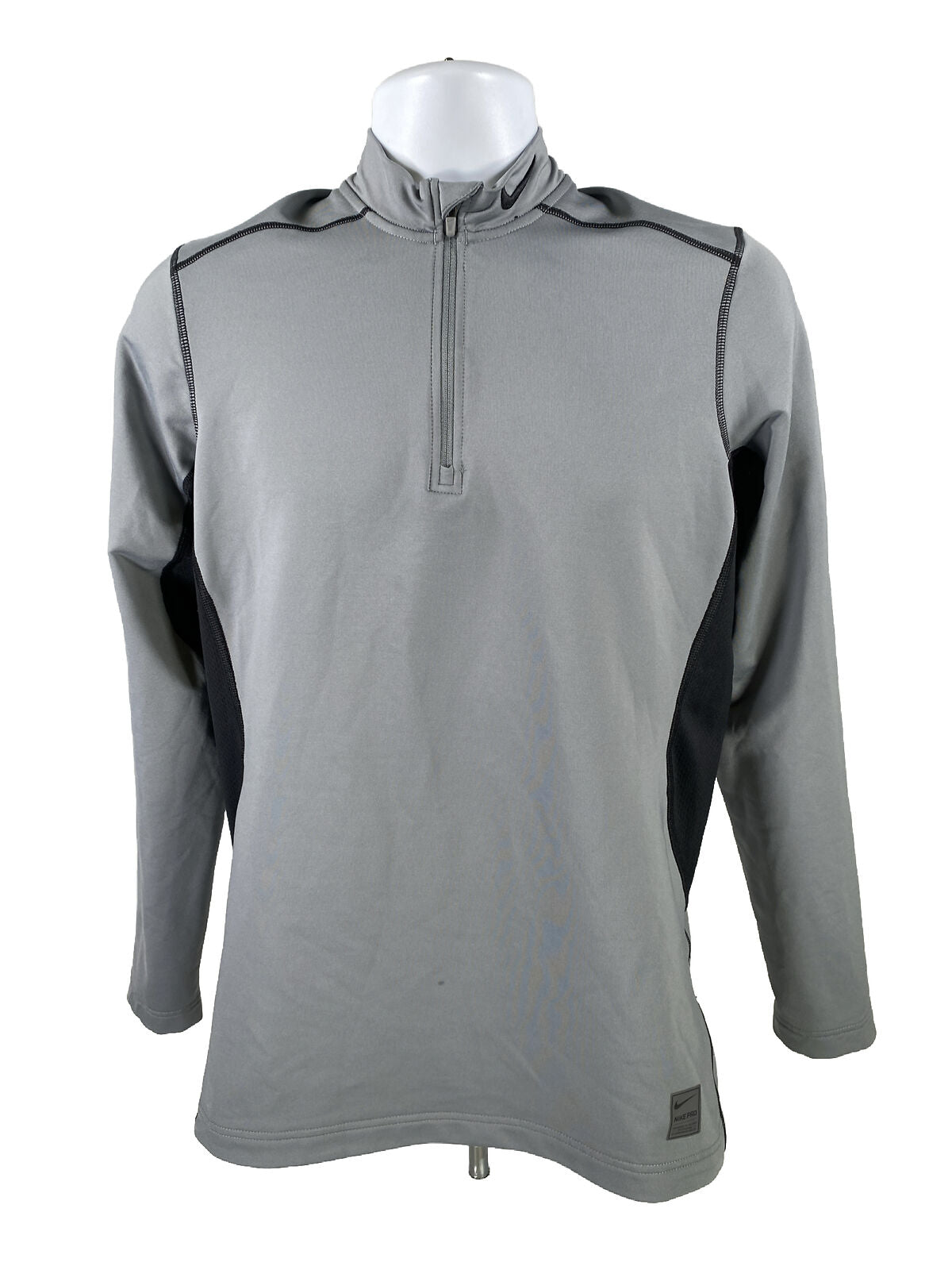 Nike Men's Pro Gray 1/2 Zip Long Sleeve Fitted Athletic Shirt - M