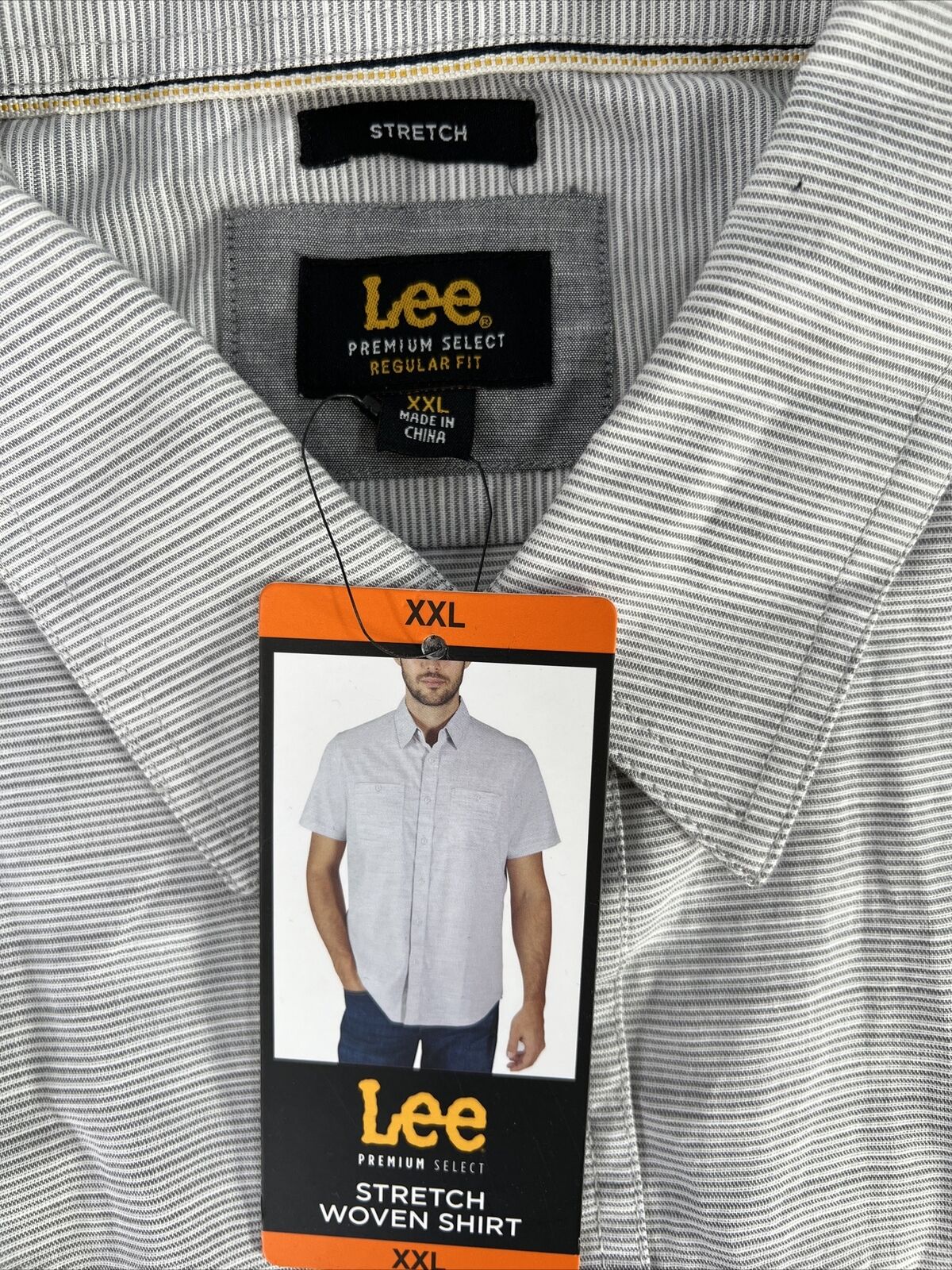 NUEVO Camisa con botones de manga corta a rayas grises de Lee para hombre - XXL