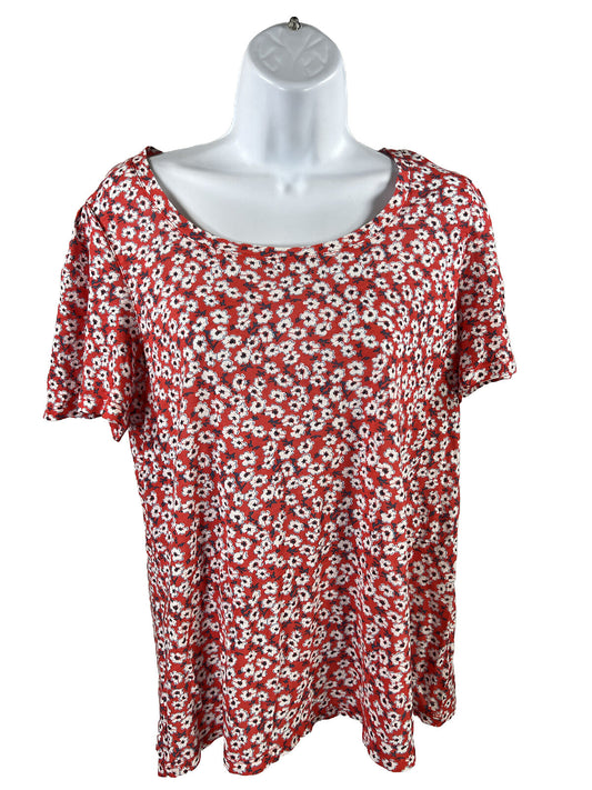 Lucky Brand Women's Red Floral Short Sleeve T-Shirt - M