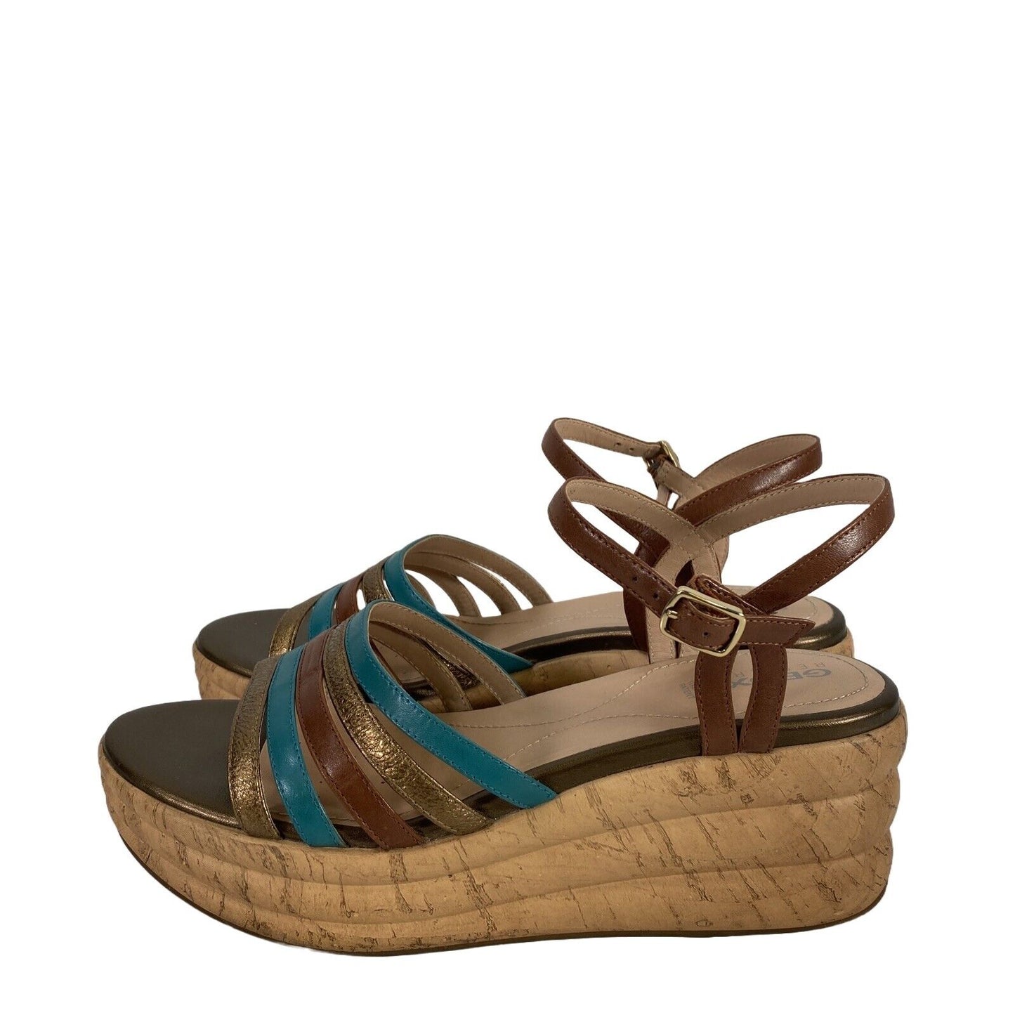 Geox Respira Women's Brown/Blue Primulao Platform Sandals - 39 (US 9)