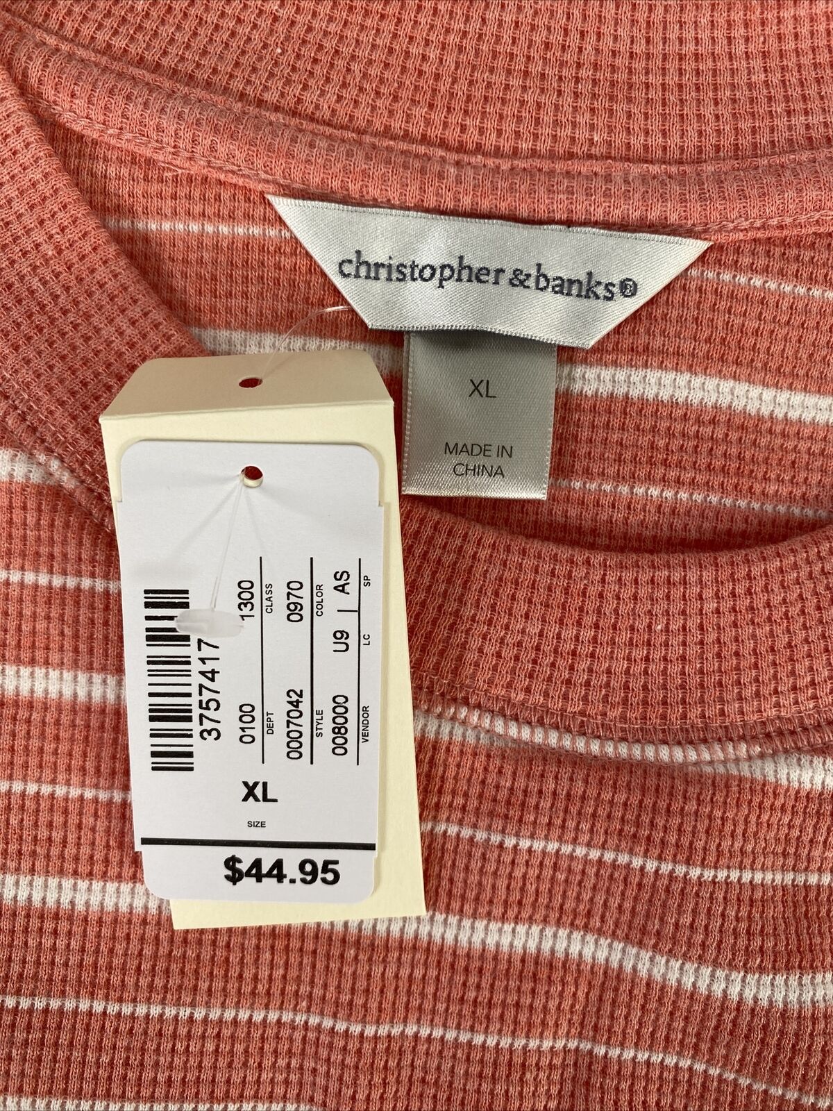 NUEVO Camisa de manga larga a rayas rosa / blanca de Christopher &amp; Banks para mujer - XL