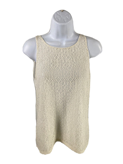Ann Taylor Women's Ivory Lace Front Sheer Sleeveless Tank Top - M Petite