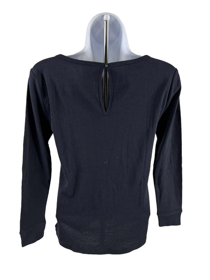 NEW LOFT Women's Navy Blue Long Sleeve Keyhole Back Shirt Top - S