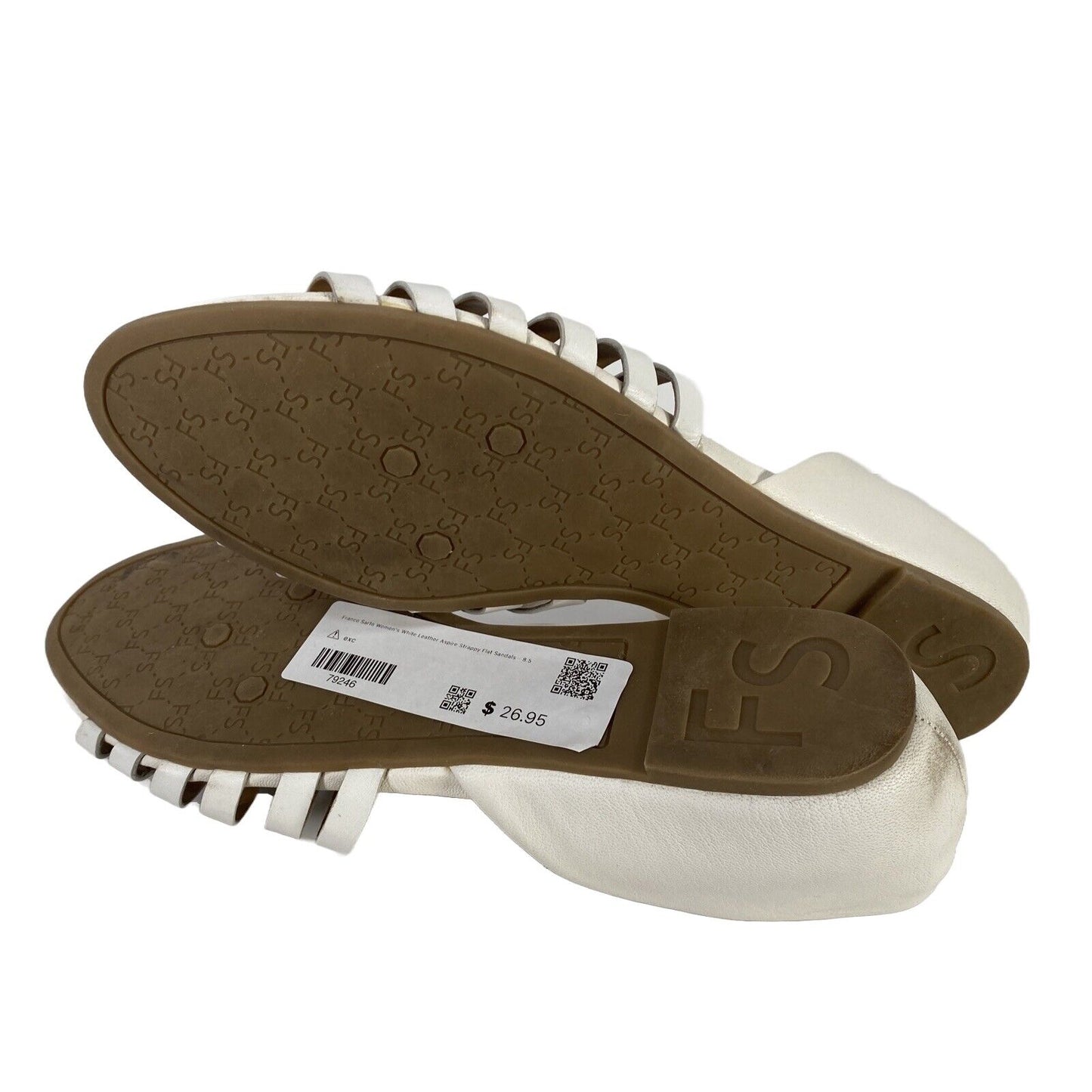 Franco Sarto Women's White Leather Aspire Strappy Flat Sandals - 8.5