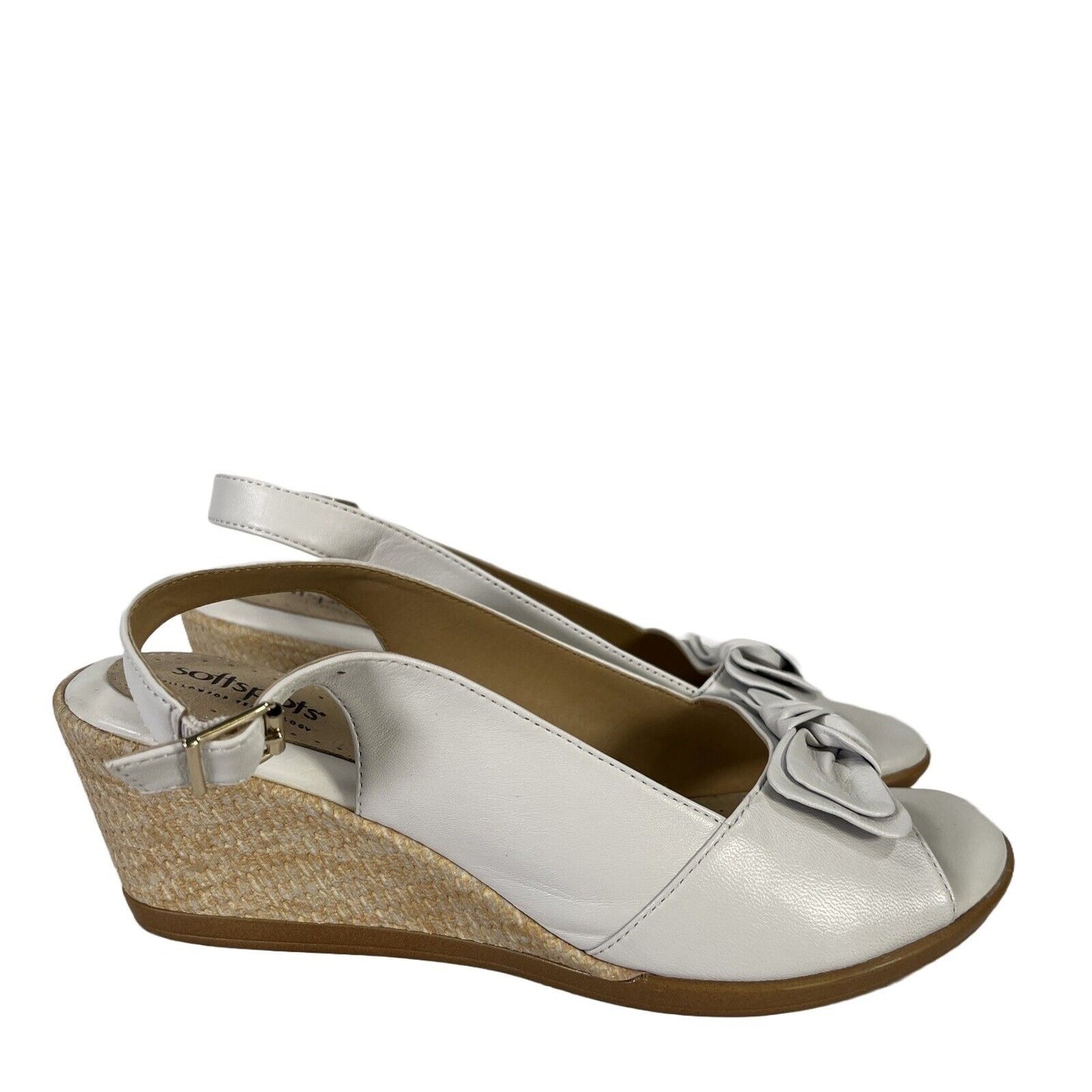 Softspots Women's White Leather Wedge Slingback Sandals - 8.5 Wide