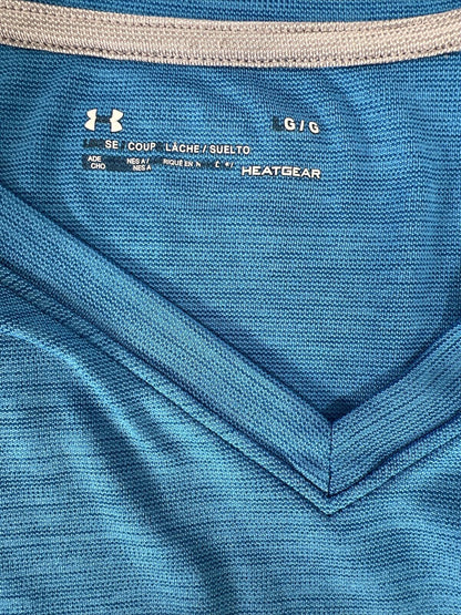 Under Armour Camiseta deportiva con cuello en V HeatGear azul para hombre - L