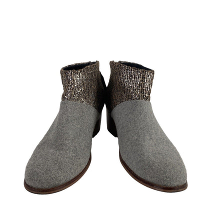 Toms Women's Gray Wool Metallic Ankle Block Heel Booties - 7.5