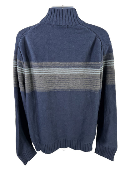 NUEVO Suéter de punto con cremallera de 1/4 a rayas azul marino de Calvin Klein para hombre - XL