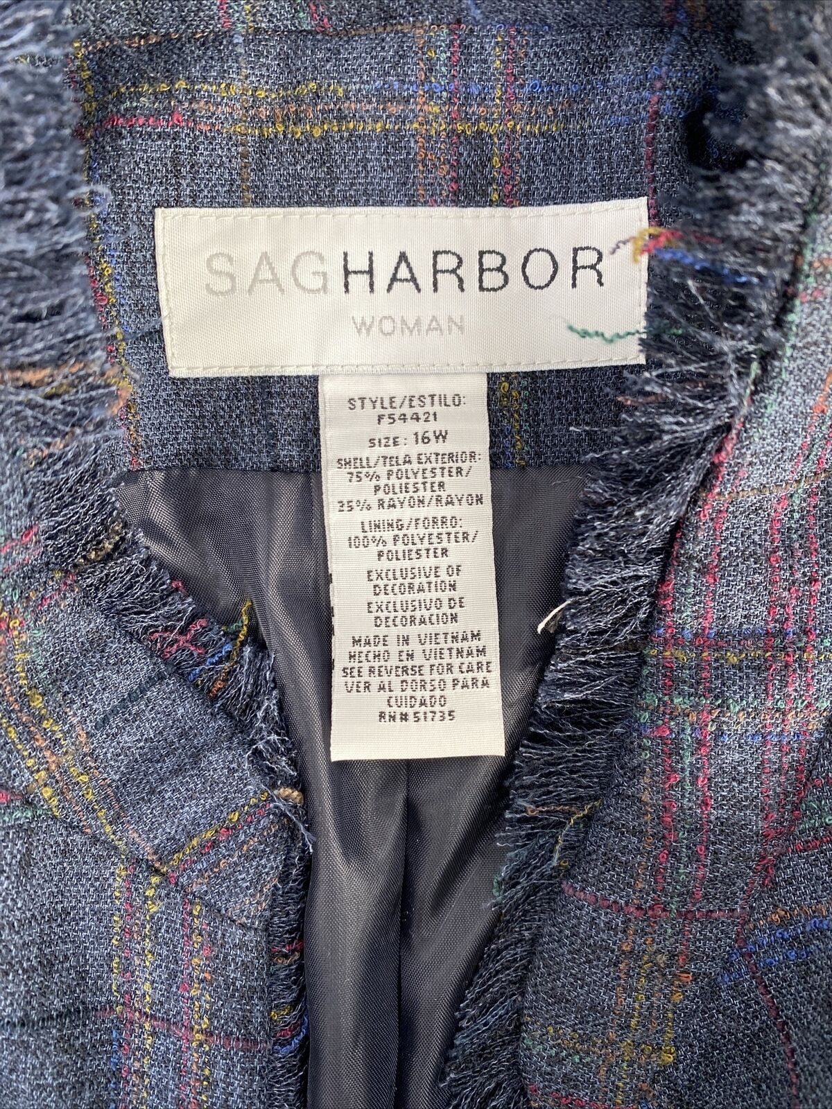 NUEVA chaqueta tipo blazer novedosa con ribete de flecos azules de Sag Harbor para mujer - 16W
