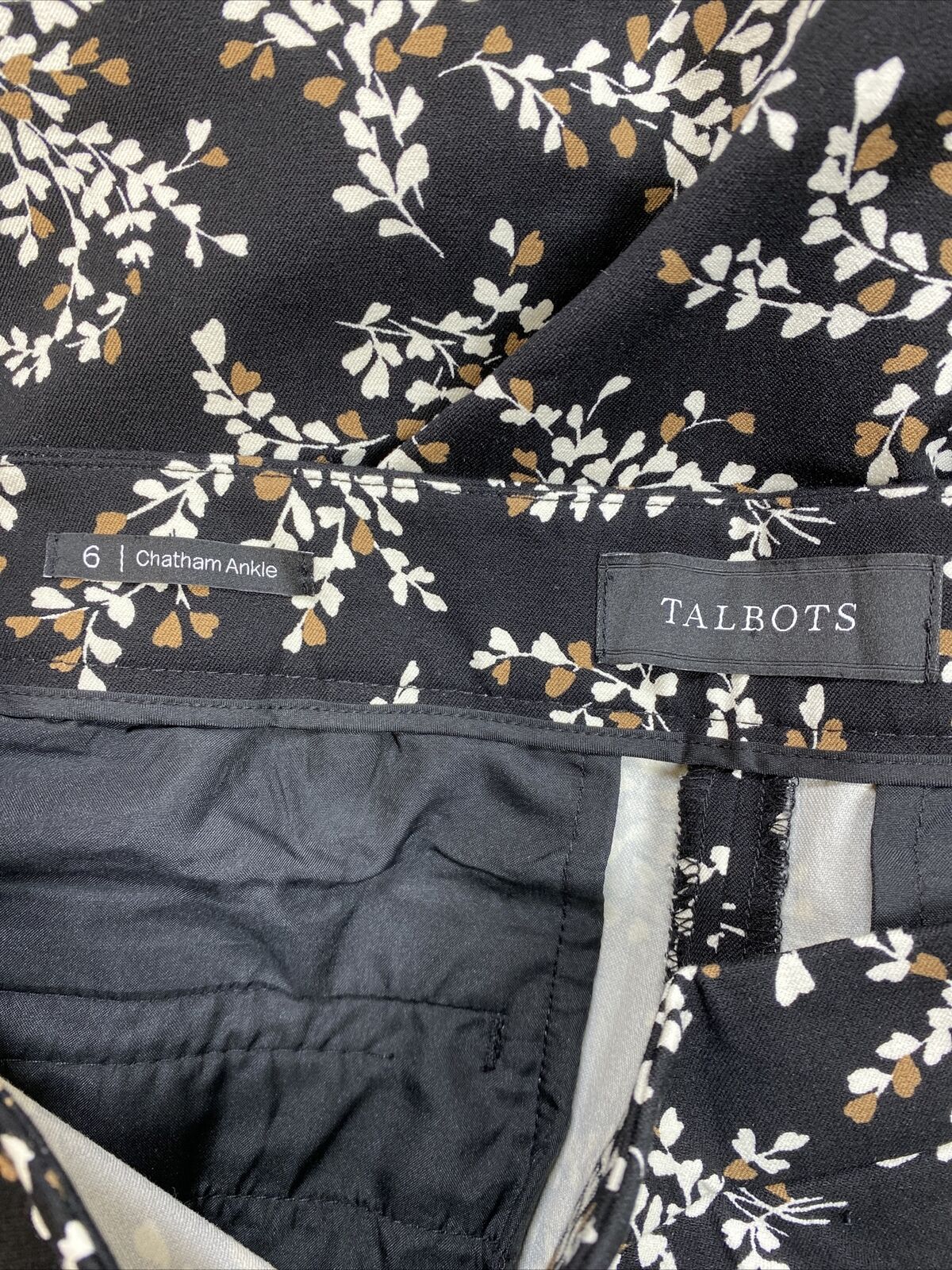 Talbots Women's Black Floral Side Zip Chatham Ankle Dress Pants - 6
