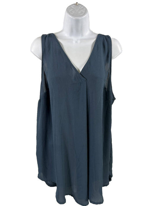 Torrid Camiseta sin mangas azul sin mangas con cuello en V transparente para mujer - 1 Plus