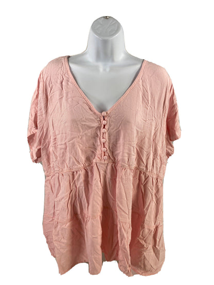Torrid Women's Pink Short Sleeve V-Neck Blouse Top - Plus 3X