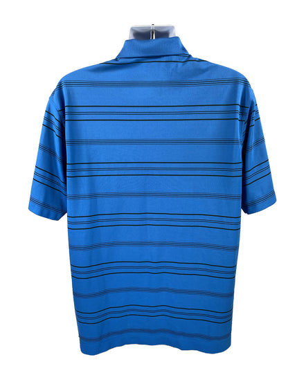 Nike Polo de golf de poliéster FitDry de manga corta a rayas azules para hombre - L
