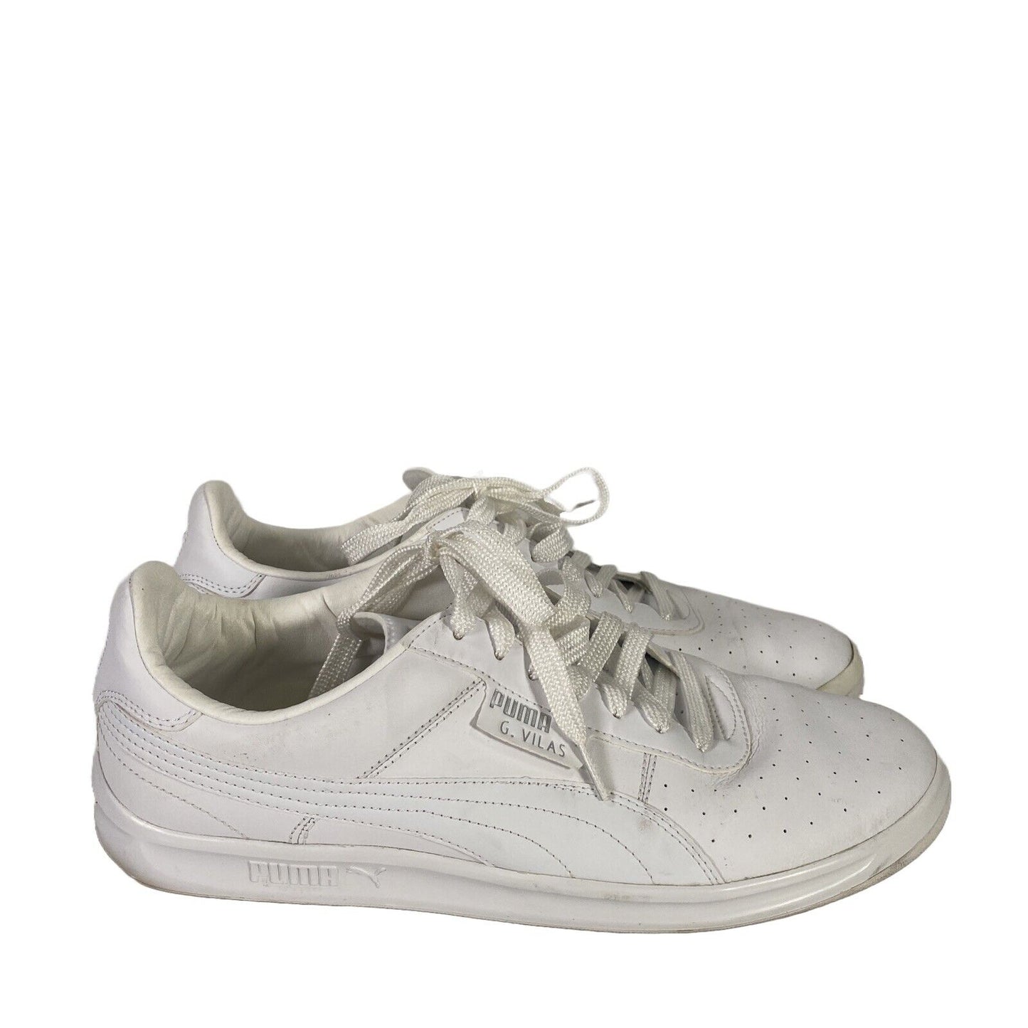 Puma Men's White Leather G.Vilas Lace Up Casual Sneakers - 13