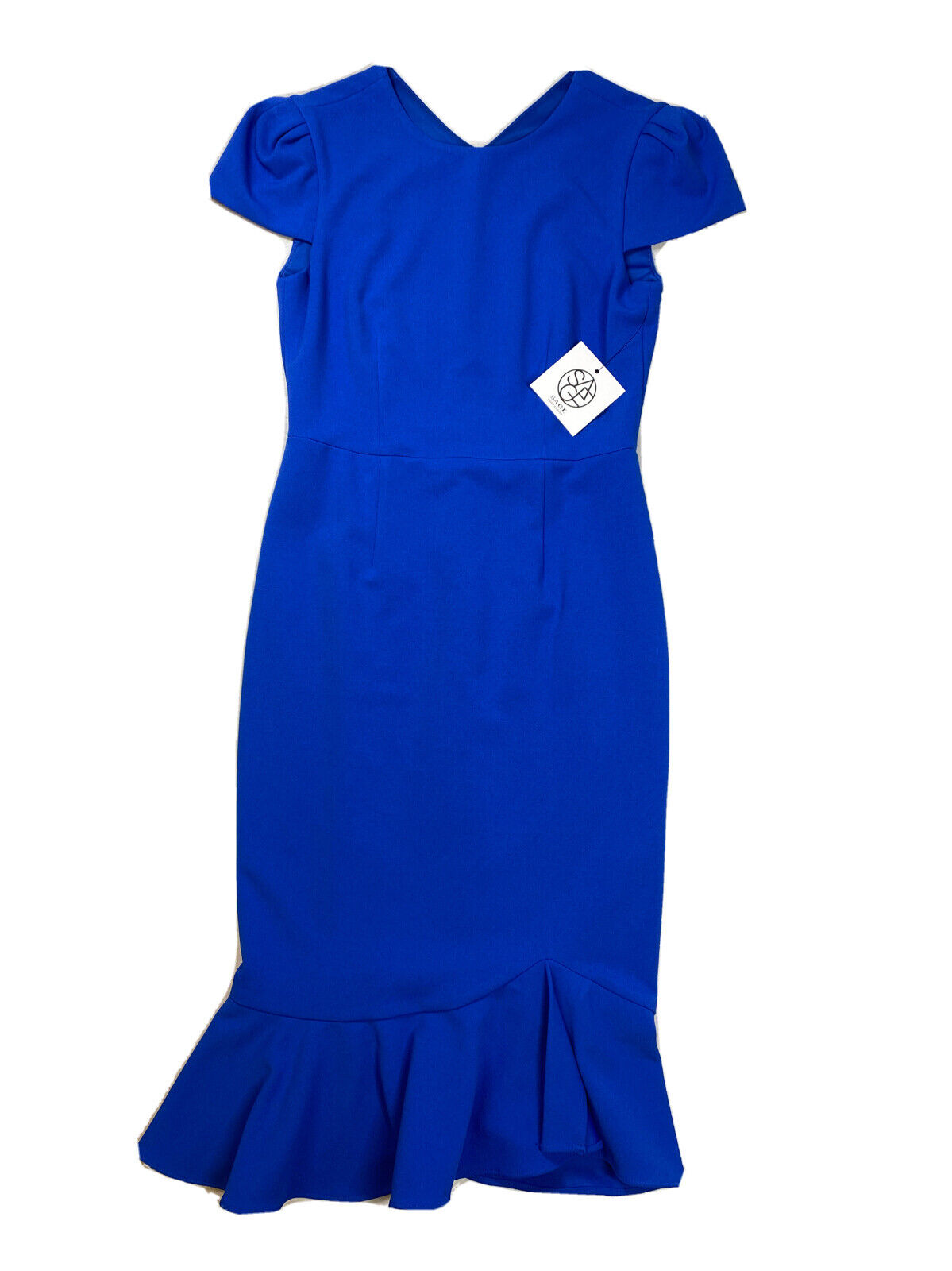 NEW Sage Women's Blue Short Sleeve Mid Length Crepe Dress - 2