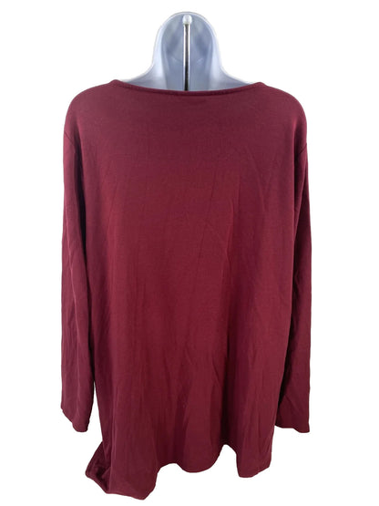 J. Jill Women's Dark Red Lux Tencel Terry Asymmetrical Shirt Top - XL