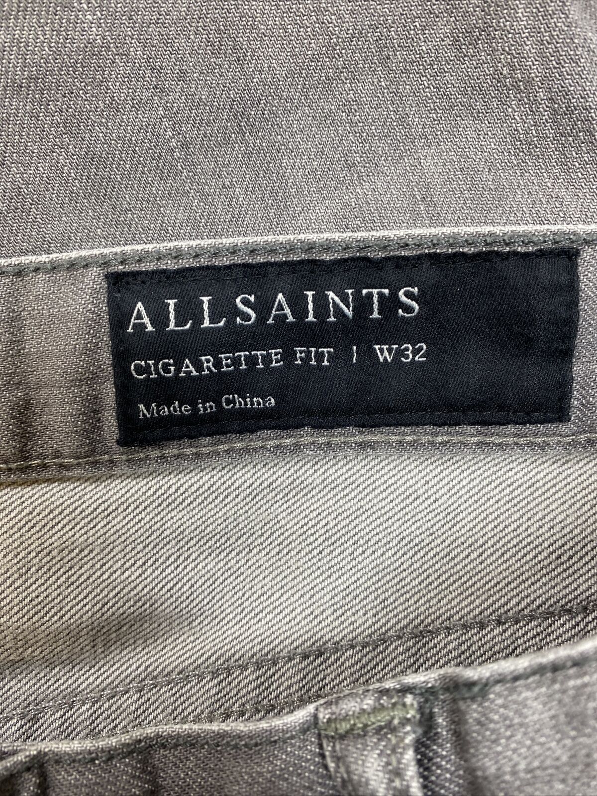 AllSaints Men's Gray Button Fly Cigarette Distressed Skinny Jeans - 32