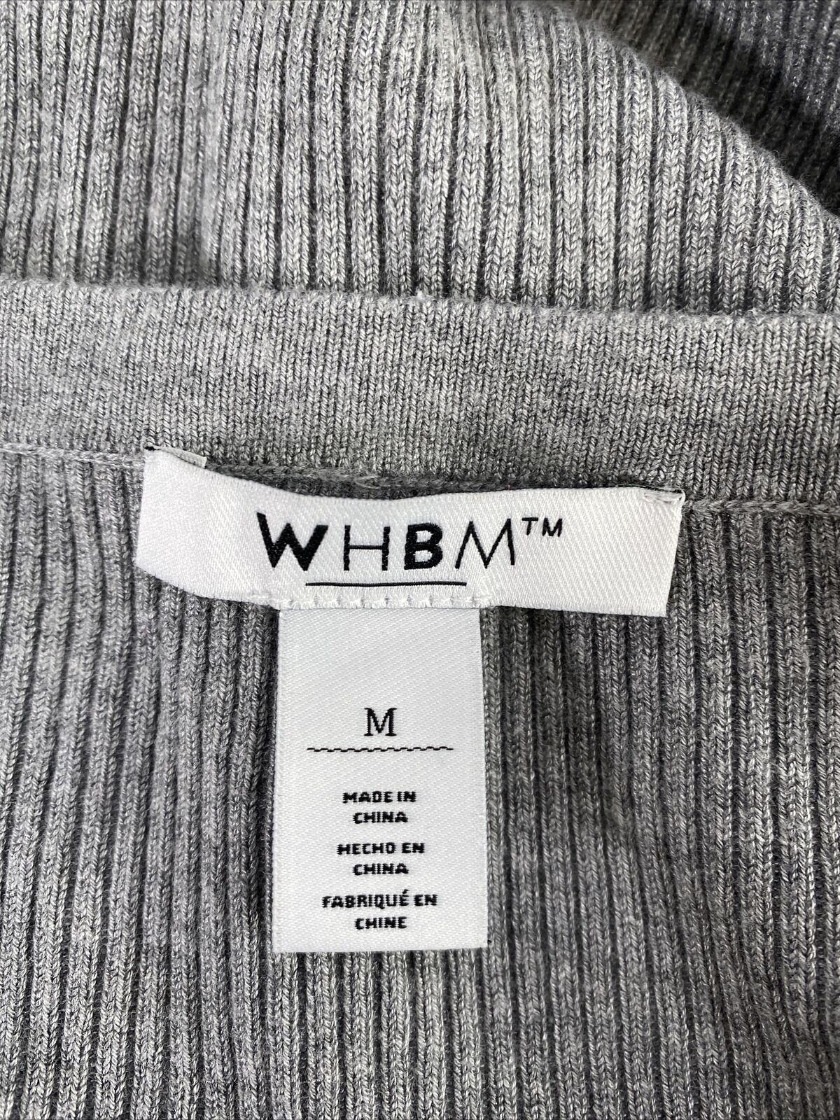 White House Black Market Suéter gris con cuello en V de canalé para mujer - M