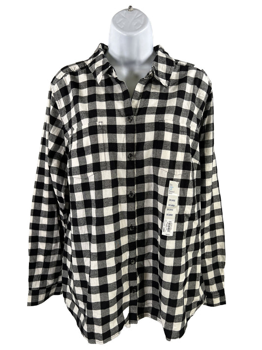 NEW Croft and Barrow Women's Black Plaid Extra Soft Flannel Shirt - XXL